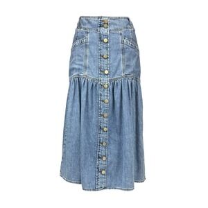 HABITUAL Light Wash Button Front Tiered Denim Maxi Skirt Size 8/29
